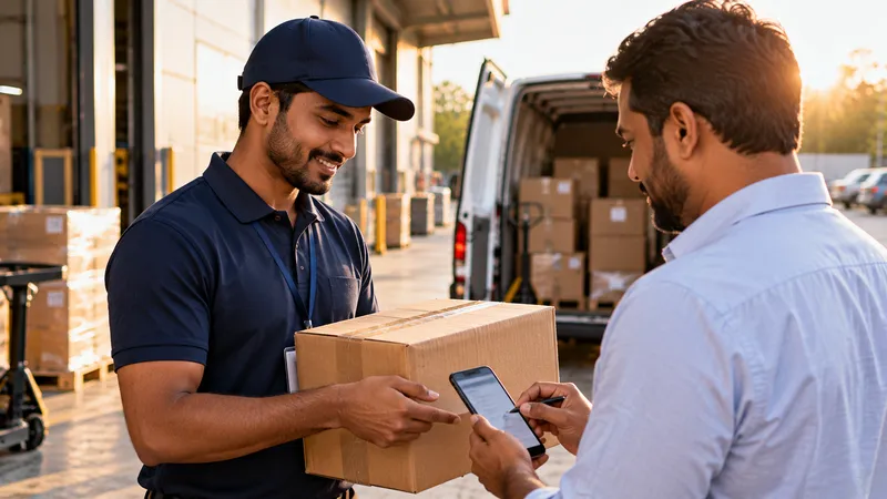 Driver completing a delivery with digital proof of delivery on a mobile phone
